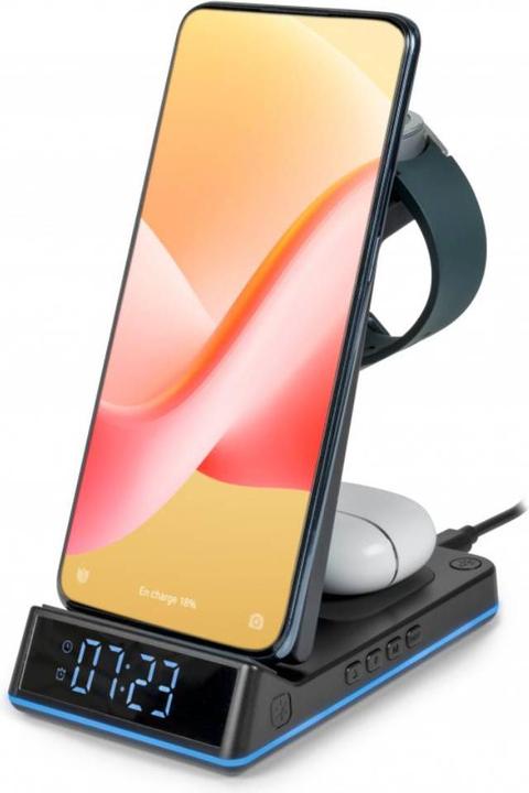 Produktbild Bigben CL750IS sw 4-in-1 Ladestation Uhr,Nachtlicht,3xInduktion,1xUSB,Android