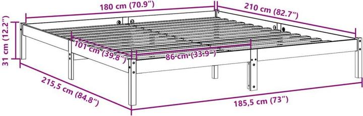 Produktbild VidaXL Bett Extra Lang ohne Matratze 180x210 (180 x 210 cm)