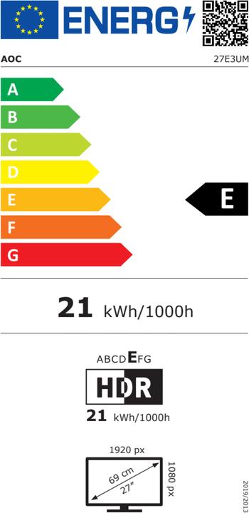 Energie-Label AOC 27E3UM (1920 x 1080 Pixel, 27")
