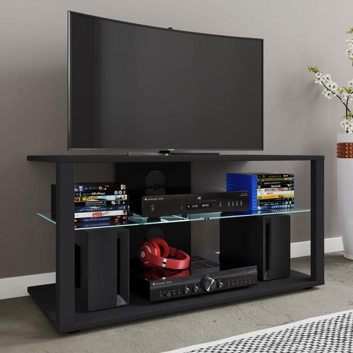 Produktbild VCM Holz TV Lowboard Fernsehschrank Rack Konsole Möbel Fernsehtisch Fernseh Phono Glas Folas L (90 x 41 x 45 cm)