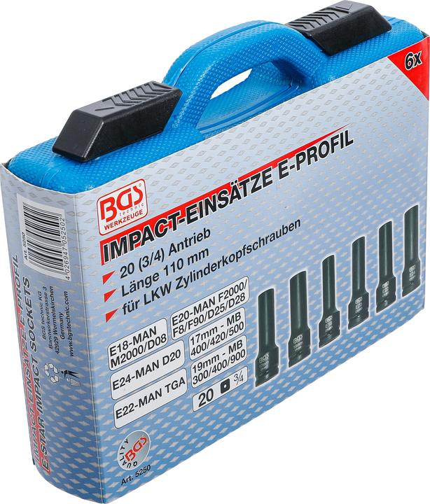 Produktbild BGS Kraft-Steckschlüssel-Einsatz-Satz E-Profil, Zwölfkant Antrieb Innenvierkant 20 mm (3/4") 6-tlg.
