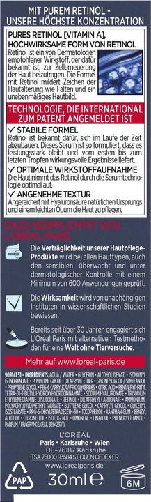 Nutritional values and ingredients L'Oréal Paris Revitalift Laser (30 ml)