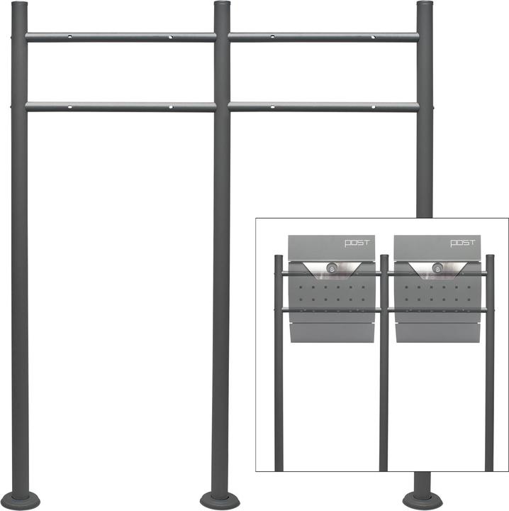 Wiltec Briefkasten Ständer 2fach Anthrazit 120x85cm Postkasten Standbriefkasten