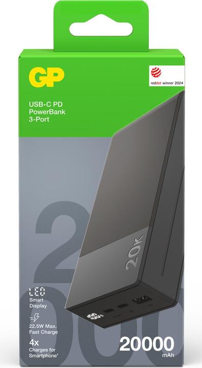 Actual product image GP Batteries GP PowerBank M2+ 20C 20000mAh 2xUSB-C/1xUSB-A black LED indicator (20000 mAh, 22.50 W, 74 Wh)