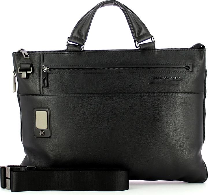 Actual product image Piquadro Akron, Leather Briefcase, Laptop Compartiment, Black, 30 x 42x 3.