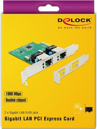 Produktbild Delock Netzwerkkarte 2 Ports, 1Gbps Realtek RTL8111H Chipsatz (PCI Express 1.0)