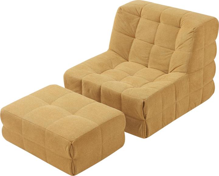 Produktbild En.Casa Bodensessel mit Fusshocker Koskyvn Textil Gelb