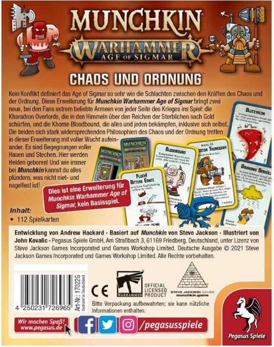 Produktbild Pegasus 17022G - Munchkin Warhammer: Age of Sigmar - Chaos & Ordnung Erweiterung (DE-Ausgabe) (Deutsch)