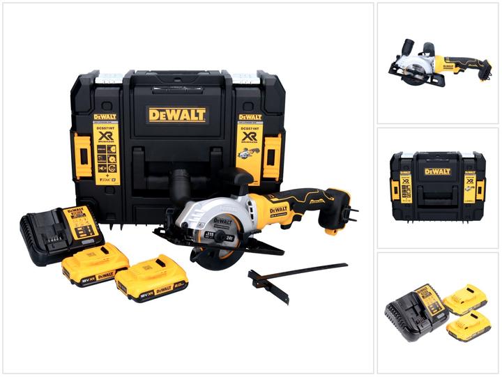 Produktbild DeWalt DCS 571 D2 Akku Handkreissäge 18 V 115 mm Brushless + 2x Akku 2,0 Ah + Ladegerät + TSTAK