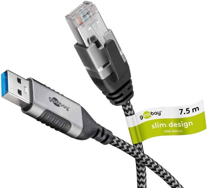 Produktbild Goobay Ethernet-Kabel USB-A 3.0 auf RJ45, Slim, 7,5 m (USB 3.0, RJ45 (1x))