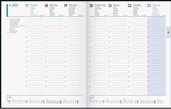 Produktbild Rido Buchkalender Wochentimer 21x26cm Balacron schwarz 2025 (208 x 258 mm, Italienisch, Russisch, Niederländisch, Spanisch, Englisch, Französisch)