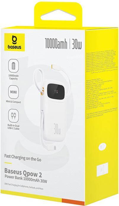 Immagine prodotto Baseus QPow 2 10000mAh 30W powerbank (bianco) (10000 mAh, 30 W, 37 Wh)