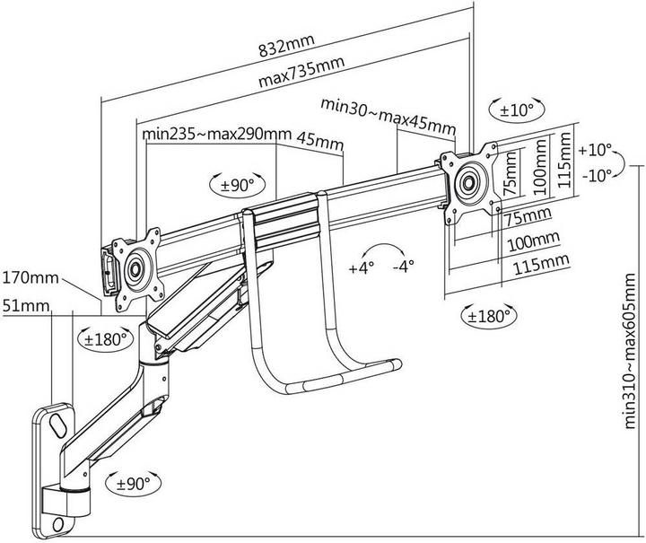 Produktbild myWall My Wall HL 53L Monitor-Wandhalterung 43,2cm (17/ ) - 81,3cm (32/ ) Schwenkbar, Drehbar (Wand, 32.01", 8 kg)