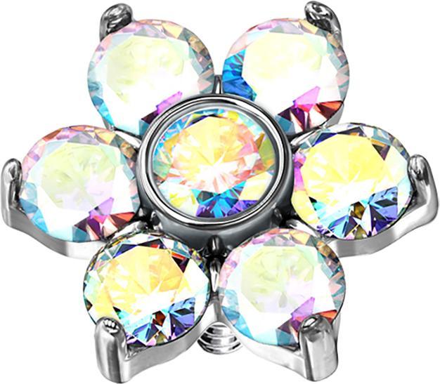 Star Piercing Dermal Anchor Blume Kristall multicolor (ohne Messing, Chirurgenstahl 316L)