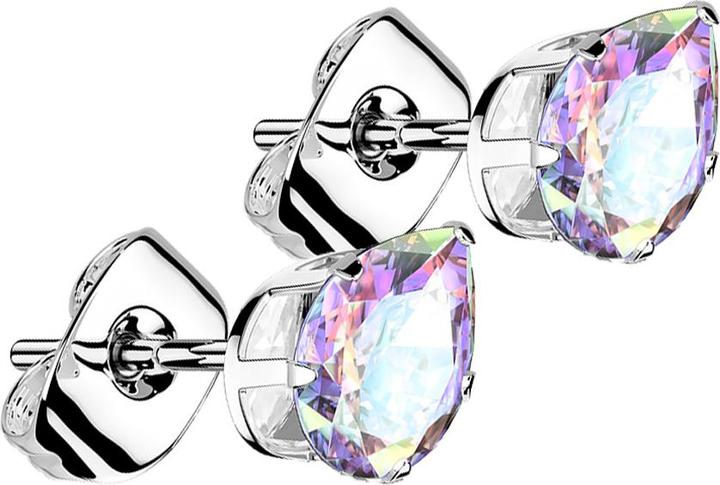 Star Piercing Ohrstecker silber mit Tropfen Kristall multicolor (ohne Messing, Chirurgenstahl 316L)