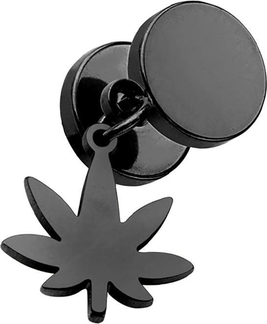 Star Piercing Fake Plug schwarz mit Anhänger Hanfblatt (ohne Messing, Chirurgenstahl 316L)