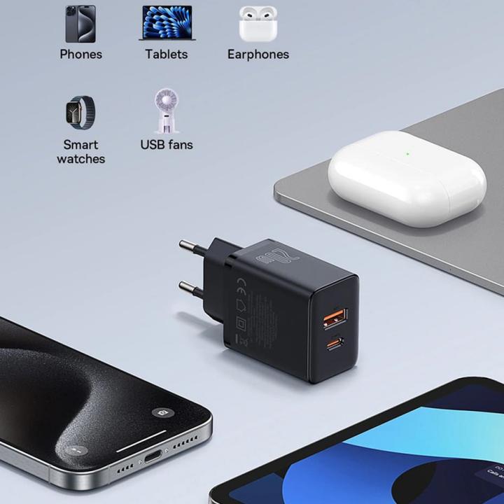 Immagine prodotto Baseus Cube, 20W, 3A, 1 x USB-A - 1 x USB-C, nero (20 W)