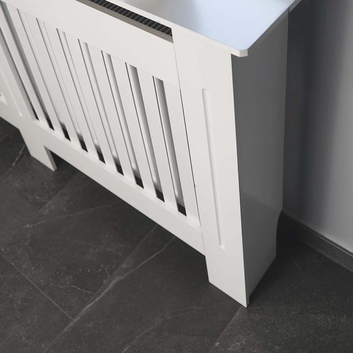 Actual product image Toboli Radiator Cover 172x19x82cm Painted in White MDF Grid-pattern Heater Protection with Shelf
