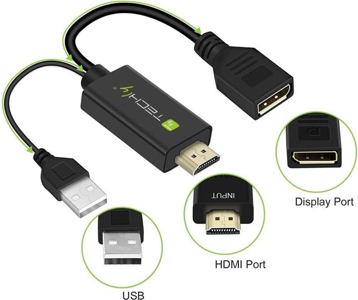 Image du produit Techly Adaptateur HDMI M vers DisplayPort F + USB-A M 4Kx2K 30Hz (HDMI, 1.10 cm)
