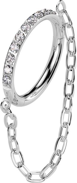 Immagine prodotto Star Piercing Anello micro segmento incernierato argento cristalli laterali catena pendente argento (senza ottone, Titanio G23)