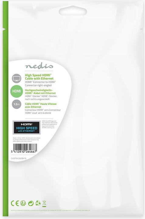 Actual product image Nedis Video cable, right angled, HDMI plug (1.50 m, HDMI)