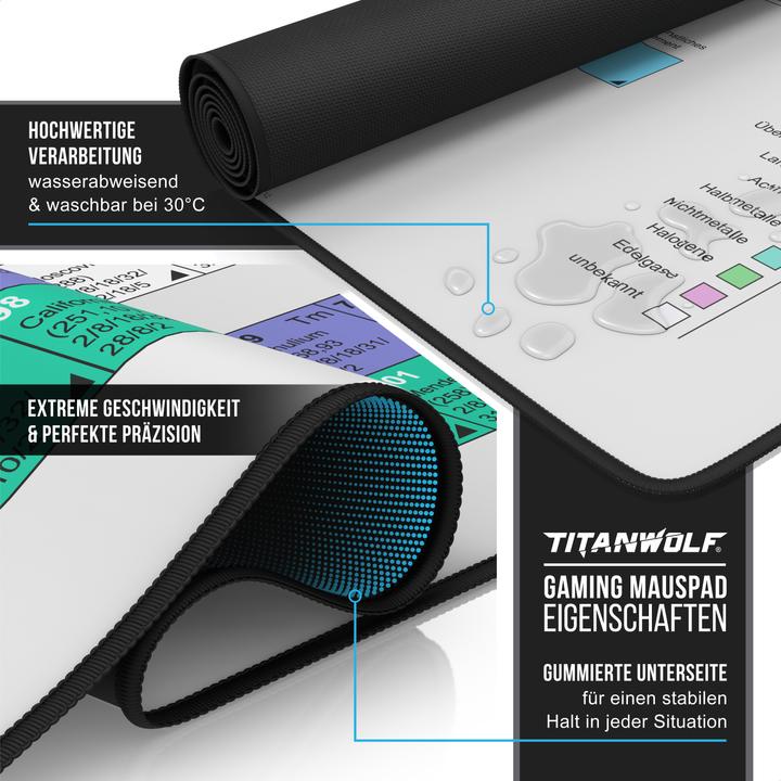 Produktbild Titanwolf Gaming-Mauspad, 1200 x 600mm XXXL Speed Gaming-Mausmatte, Mauspad extragroße Oberfläche, periodisch (XXL)
