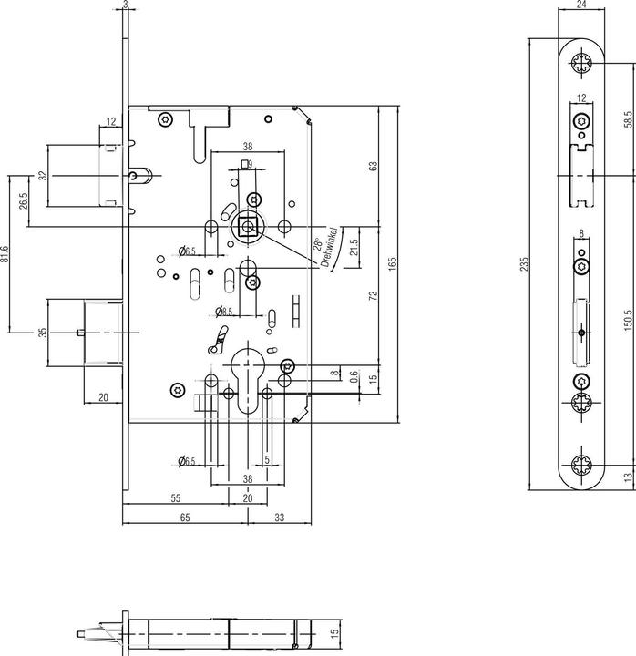 Actual product image BKS Anti-panic mortice lock 2321 Panic function B (Profile cylinder)