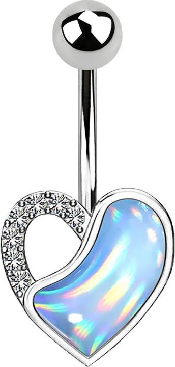 Star Piercing Banane silber Herz mit Kristall und Epoxidstein blau (Chirurgenstahl 316L, Messing)