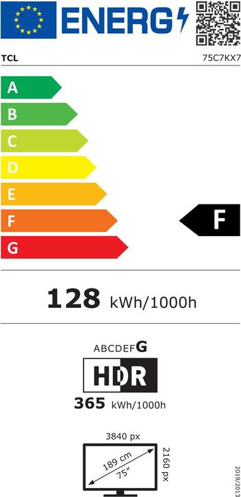 Energy Label TCL 75C7K (75", Mini-LED, 4K, 2025)