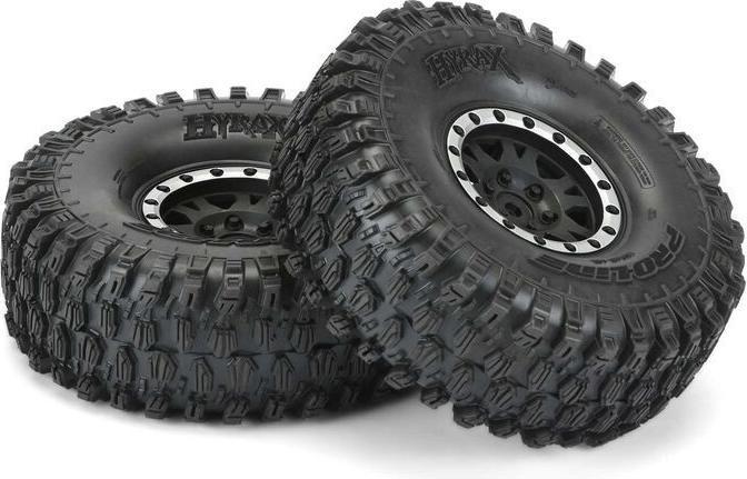 Image du produit Proline Hyrax 1.9 G8 Rock Terrain pneu+jante Supsoft V/H (2) Impulse noir/argent plastique interne Bead-
