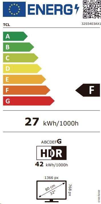 Energy Label TCL 32S5403A Full-HD HDR AndroidTV 80 cm (32") (32", LED, HD ready, 2023)