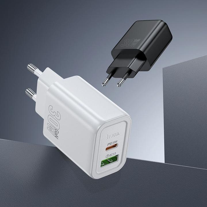 Produktbild Hoco Adapter wall charger USB A + Type C + cable Type C to Lightning PD QC3.0 3A 30W N63 white (18 W)