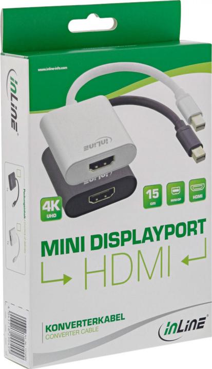 Produktbild InLine Mini DisplayPort HDMI Adapterkabel Aluminium mit Audio (HDMI, Mini DP, 15 cm)