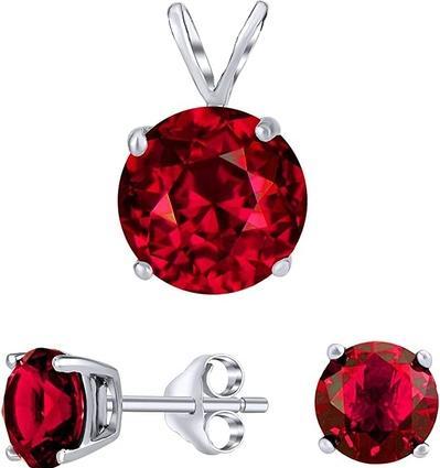 Silvego Women's Jewelry Set Made Of 925 Sterling Silver With Red Crystal Ear Studs
