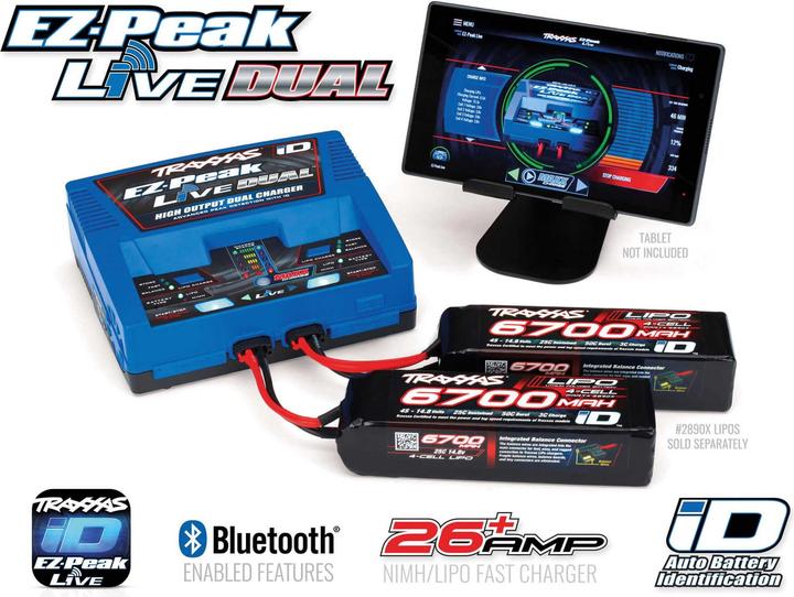 Immagine prodotto Traxxas LIVE EZ-Dual Plus Charger 2973G + 2x 4S Lipo 6700mAh 2890X versione EU / 8S