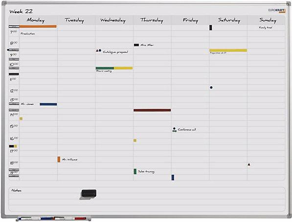 Image du produit eurokraft basic Planning hebdomadaire, neutre, division en 7 jours, l x h 1200 x 900 mm.