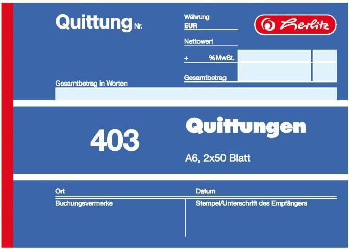 Energie-Label Herlitz Quittungsblock DIN A6 quer nicht selbstdurchschreibend 1 Durchschlag 2x50 Bl. (50 x)
