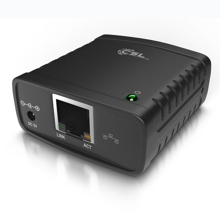 Produktbild CSL LAN Printserver, USB Druckerserver, Netzteil, Fast Ethernet, für PC Windows Vista, XP, 7/8/8.1/10/11
