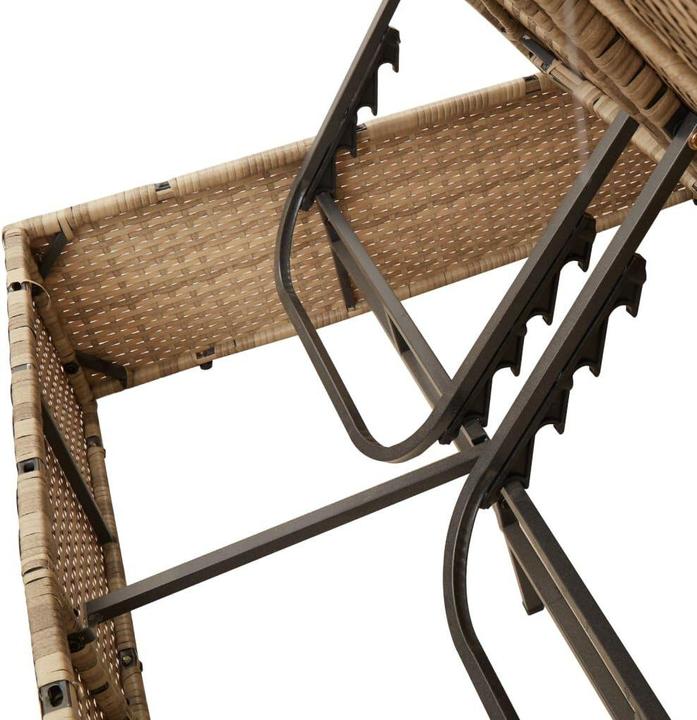 Produktbild VidaXL Doppelliege Sonnenliege Gartenliege mit Dach Vorhängen Beige Poly Rattan (114 cm)