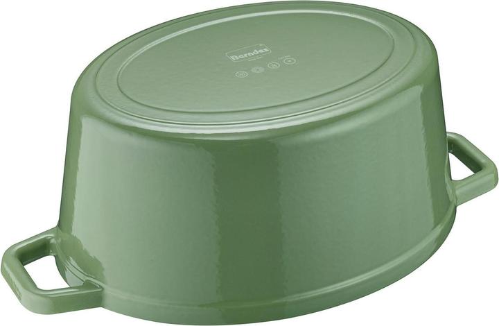 Produktbild Berndes Bräter Cocotte B.IRON Gusseisen oval 31 x 24 cm 6 Liter salbeigrün INDUKTION (394.35 cm, Bräter + Schmortopf, Gusseisen)