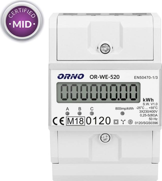 Actual product image Orno 3-phase electricity meter