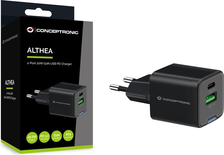 Actual product image Conceptronic Charger 2Port 20W,1xUSB-C,1xUSB-A Desk PD bw (20 W)