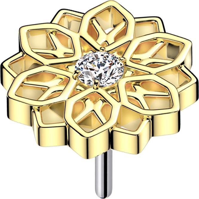 Star Piercing Threadless Lotusblume vergoldet Kristall silber (ohne Messing, Titan G23)