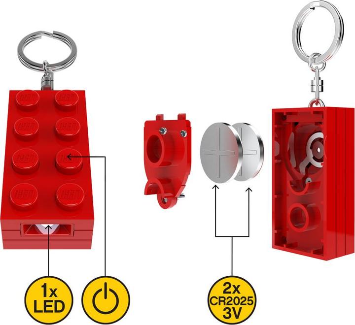 Actual product image Euromic LEGO Taschenlampe 2x4 Stein rot Schlüsselanhänger