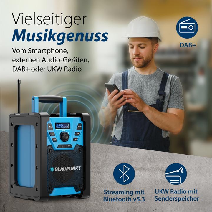 Actual product image Blaupunkt Construction site radio with DAB+ and rechargeable battery | BSR 300 (DAB+, VHF, Bluetooth)