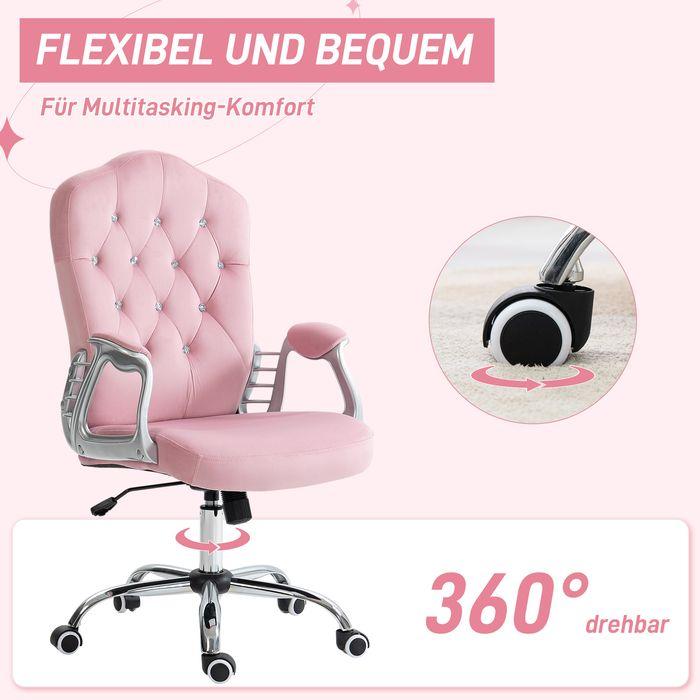 Actual product image Swisshandel24 Office chair with rocking function, ergonomic, with crystal buttons, velvet look, up to 120kg, pink