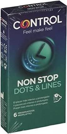 Control Non Stop (Dots & Lines)» 6 gerippt/genoppte Kondome für längere Liebe (6 Stk.)