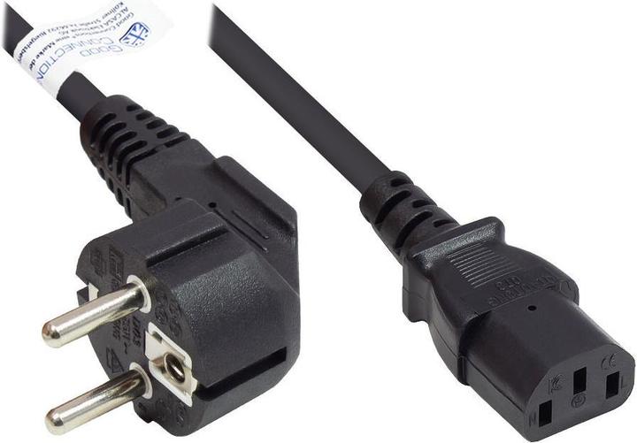 Actual product image Good Connections Mains cable earthing contact plug type E+F (CEE 7/7, angled) to C13 (straight), black, 0.75 mm², 1.8 (1.80 m, C13, CEE 7/7)
