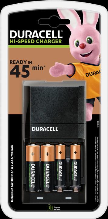 Duracell Ladegerät für CEF27 + Batterien, 4-tlg (4 Stk., AA, AAA, 1300 mAh, Akku)