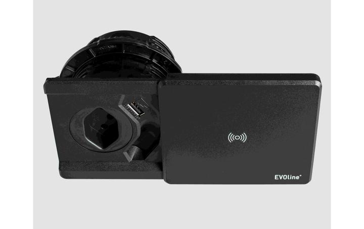 Actual product image Evoline Square80 T13 USB-A Qi Charging Station Recessed Socket, Black